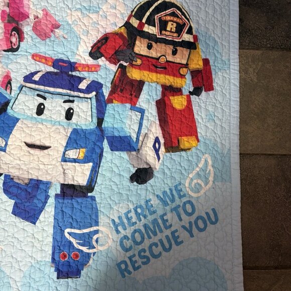 ROBOCAR POLI Toddler Bed Quilt Blanket Comforter Blue 38" x 55" - Picture 5 of 13